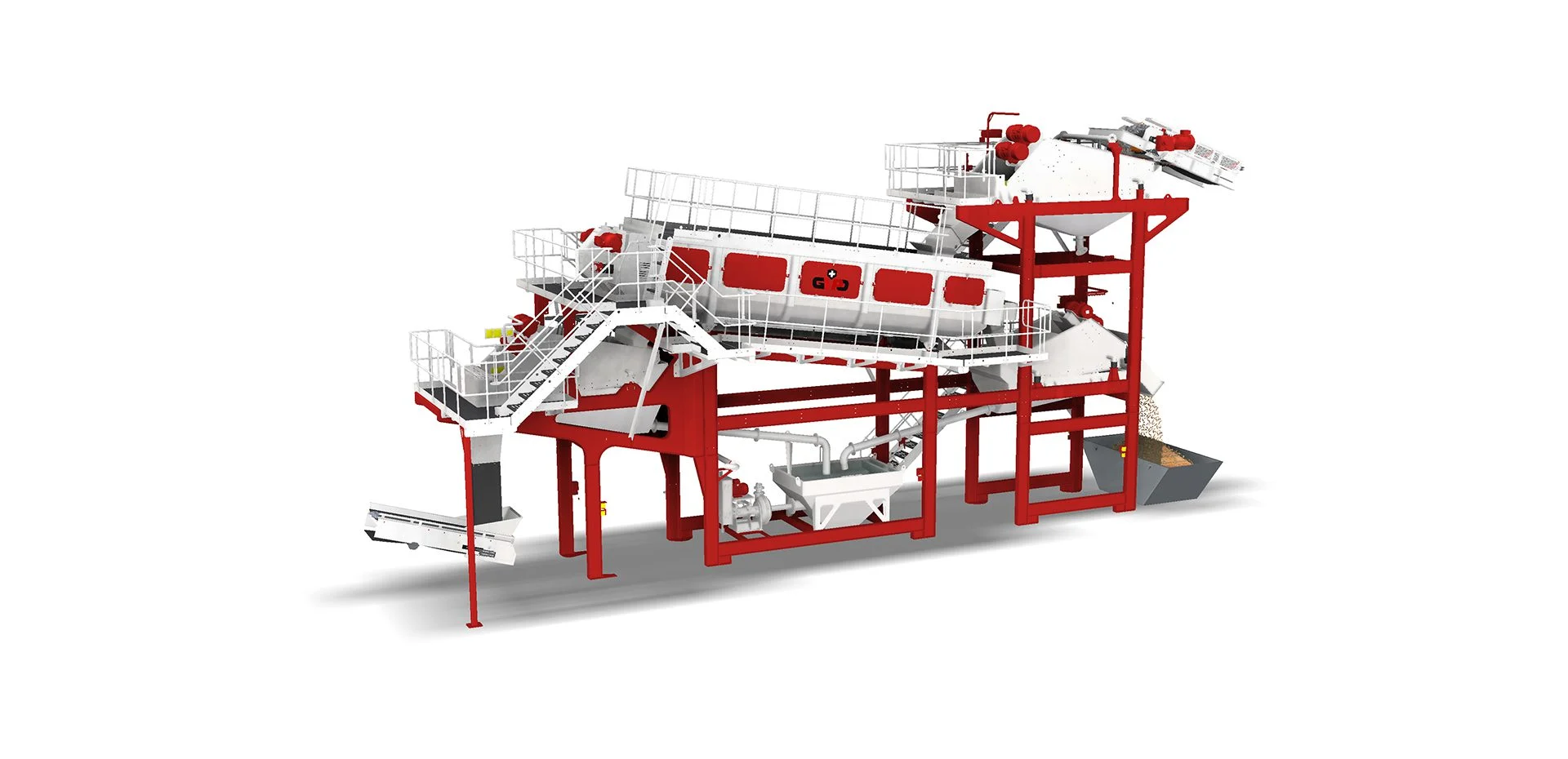 AggStorm 150 modular washing plant with twin-shaft log washer, steel frame and integrated screening/chute modules.